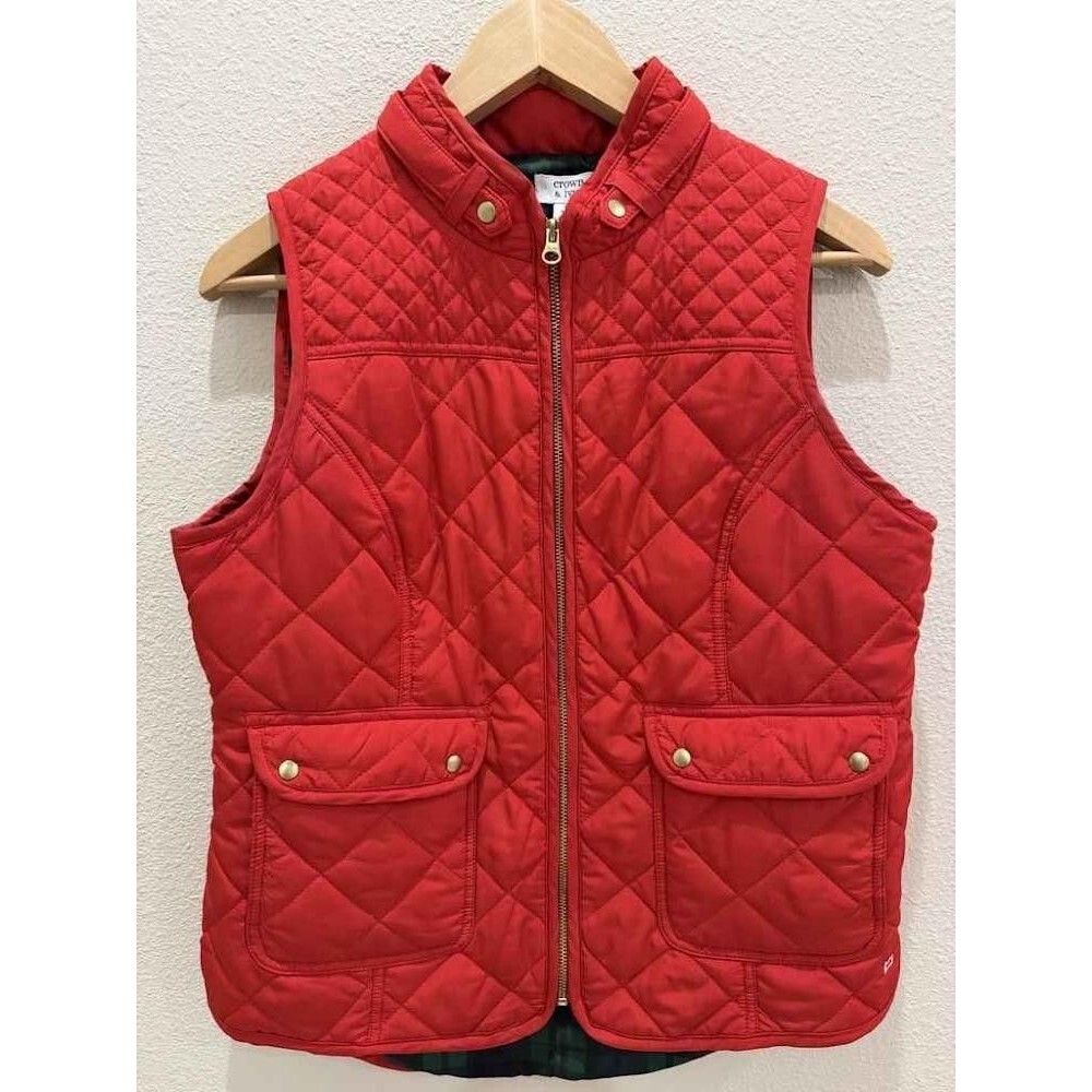 Crown & Ivy Red Quilted Tartan Plaid Puffer Vest M